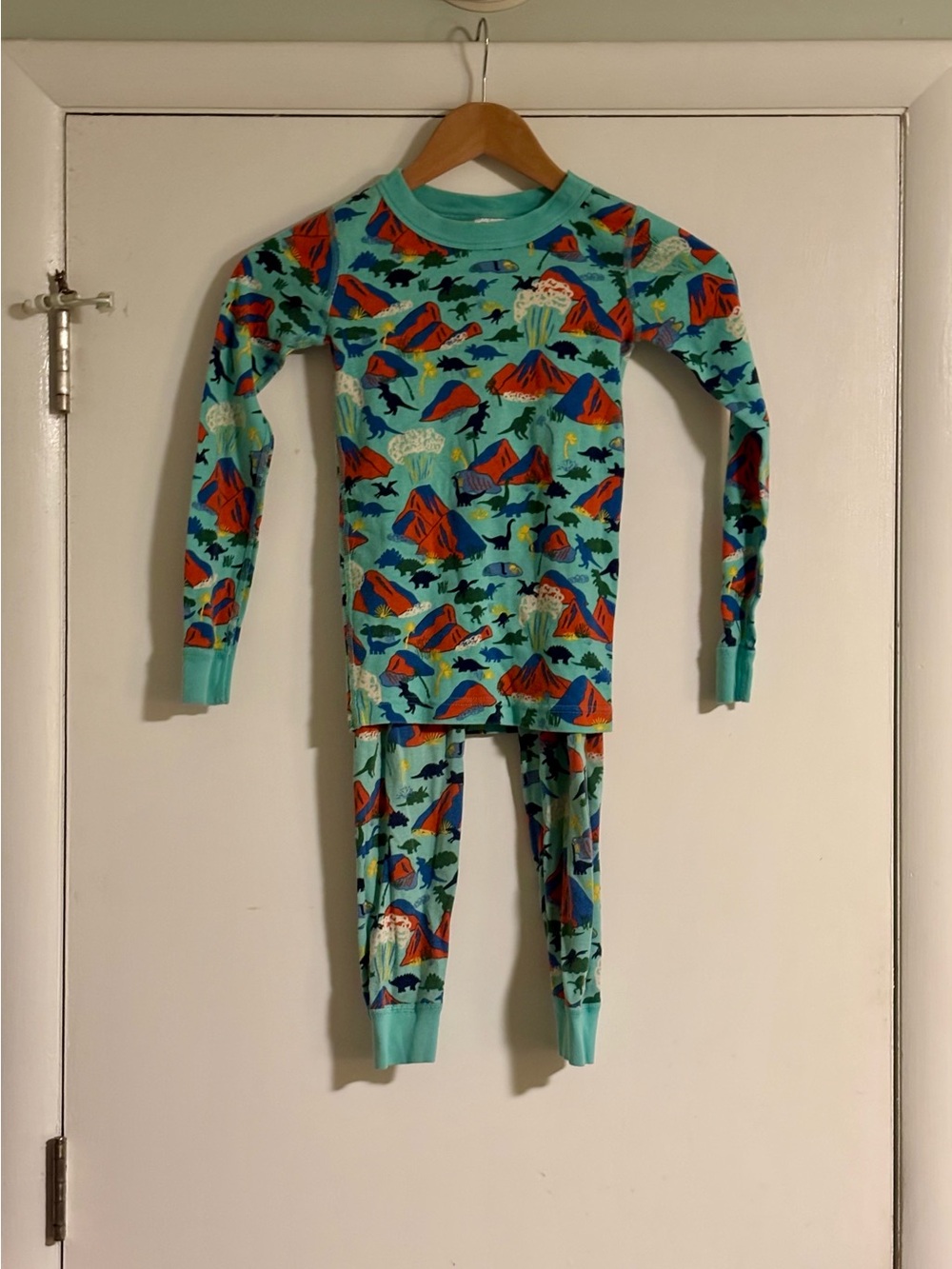 Hanna Andersson Kids Light Teal Dinosaur & Volcano Pajama Set
